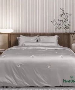 Bộ chăn ga Nature Home Tencel Cotton Cúc Họa Mi Ghi Sáng
