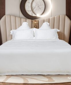 Bộ chăn ga Nature Home Tencel Cotton Trắng Thêu Tay